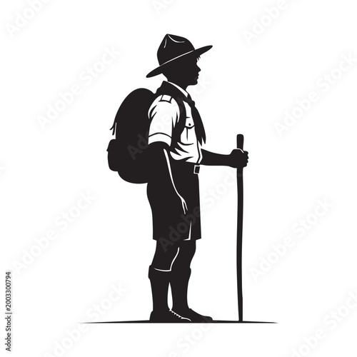 Hiker Silhouette with Backpack Outdoor Adventure Illustration