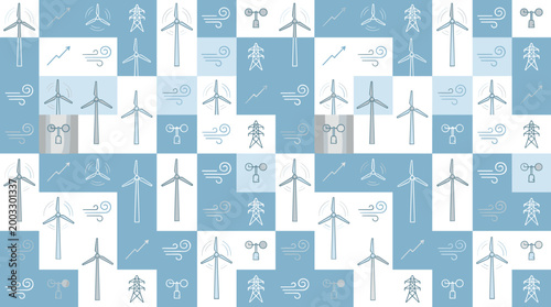 Wind power technology elements and airflow symbols integrated into a sophisticated seamless repeating pattern for atmospheric