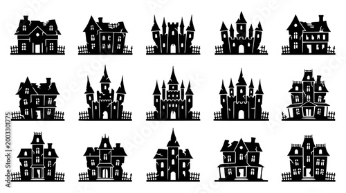 Collection of spooky haunted house vector illustrations for halloween