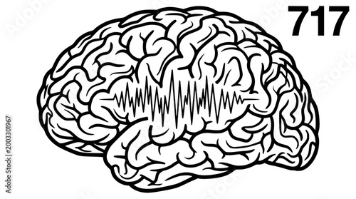Minimalist vector illustration of a human brain with signal lines