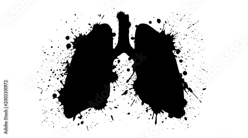 Artistic black ink splash illustration of human lung anatomy