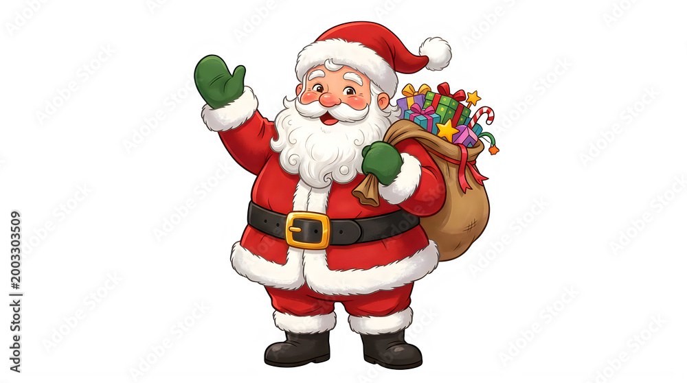 Fototapeta premium 3d cartoon santa claus festive character isolated on transparent background for holiday designs