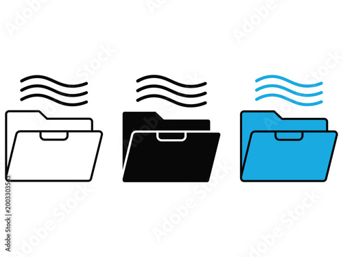 Wireless Data Folder Icon Set - Outline, Glyph, and Flat Blue Vector Bundle