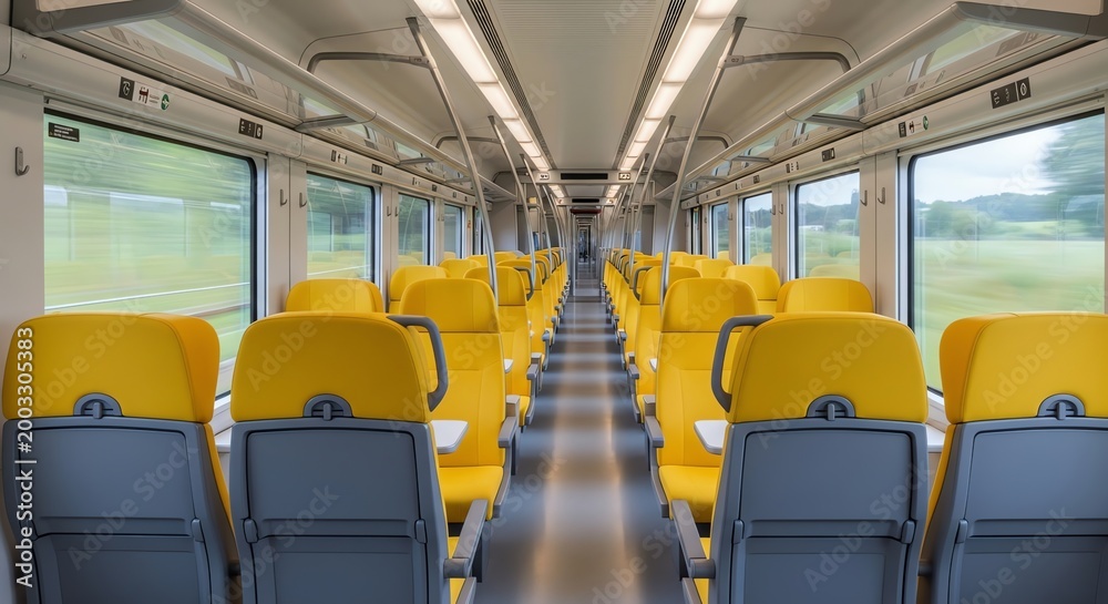 Fototapeta premium Empty Yellow Train Interior Cabin