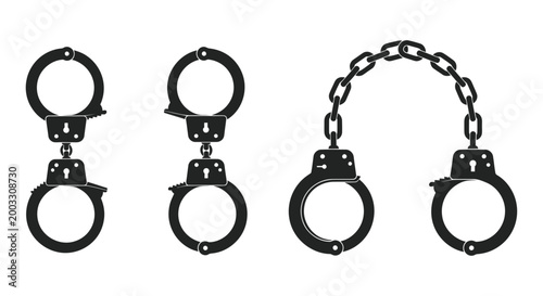Black Handcuff Silhouettes Set for Law and Justice Design
