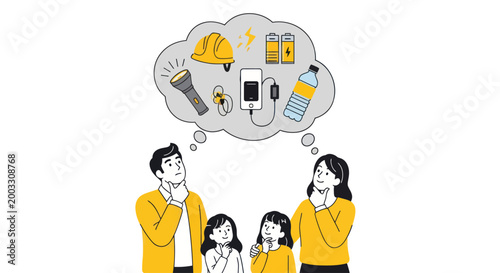 Family thinking about emergency supplies and survival kit