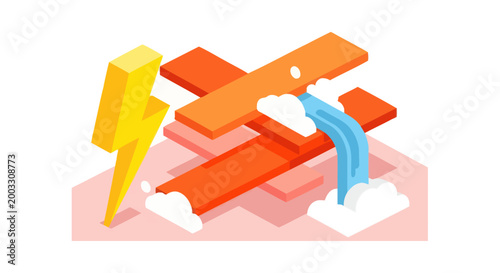 Abstract energy and water flow concept in isometric design