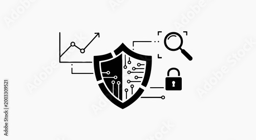 Shield with lock and security icons.