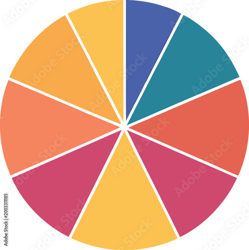 Contemporary segmented pie chart displaying statistical information and corporate data analysis for professional reports and infographics