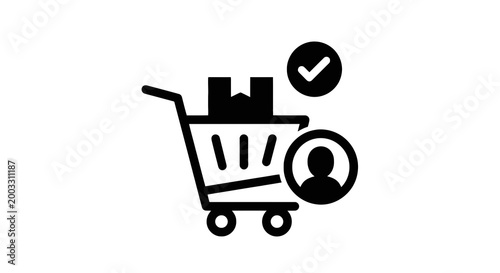 Shopping cart with check mark.