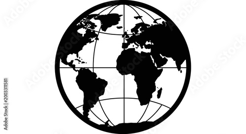 Black and white world map globe.