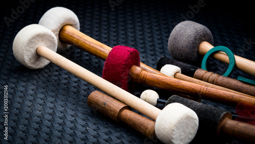 Singing bowls and wooden mallets