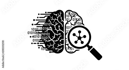 Brain with magnifying glass analysis.