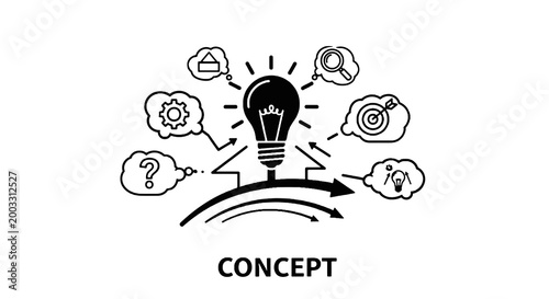 Black lightbulb with idea concepts.