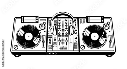 DJ Turntable Mixer Equipment Closeup.