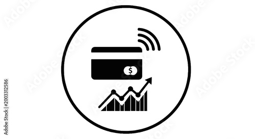 Contactless payment with rising graph.