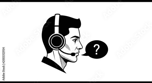 Man wearing a headset with question.