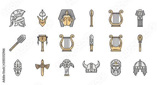 Ancient History and Mythology Icons Vector Collection