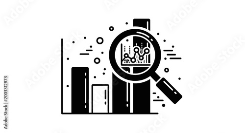 Magnifying glass over business chart graph.