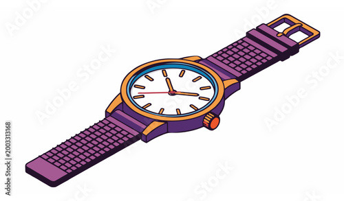 Isometric analog watch icon colorful 3D timepiece vector isolated on white background