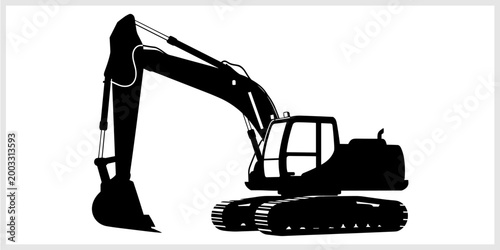 Black Excavator Silhouette on White Background