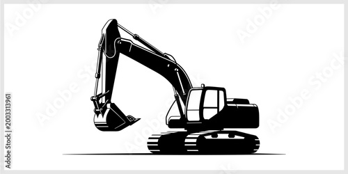 Black Excavator Silhouette on White Background