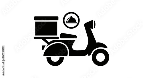 Slika na platnu Black scooter with delivery box.