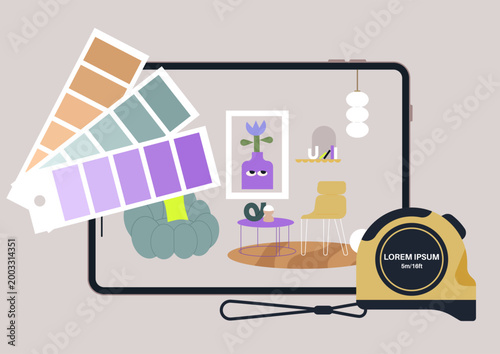 Interior designer explores vibrant color palettes and innovative furniture ideas, envisioning fresh layouts in a modern setting filled with creativity and artistic flair.