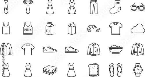 Set of 24 Minimal Clothing and Accessories Icons for Fashion, Apparel, and Lifestyle Designs
