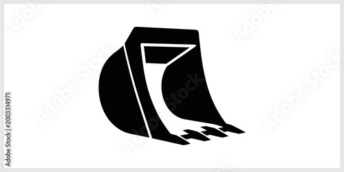 Black Excavator Bucket Icon on White Background