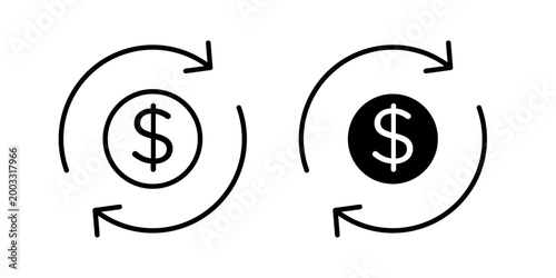 Cash flow icon in stroke and solid fill style, displayed in black on white background. Ideal for financial movement, income and expenses tracking, and accounting interfaces.