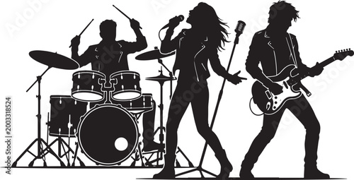 Photos Rock band performance silhouette featuring female lead singer guitarist and drum