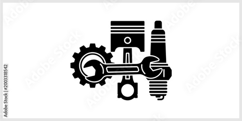 Obraz na plátně Automotive Service and Repair Icons Piston Wrench Spark Plug Gear
