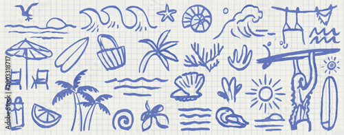 Blue Seaside Summer Vacation Doodle Collection beach