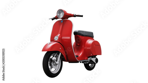 Isolated red classic scooter in retro style, vintage motor vehicle for urban transport
