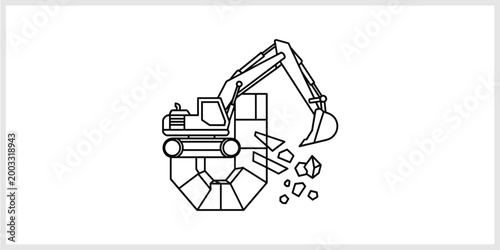 Excavator Demolishing Structure With Mechanical Hammer