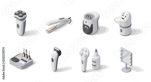 Collection of grooming and personal care appliances for men and women, featuring hair removal, styling, and skincare tools