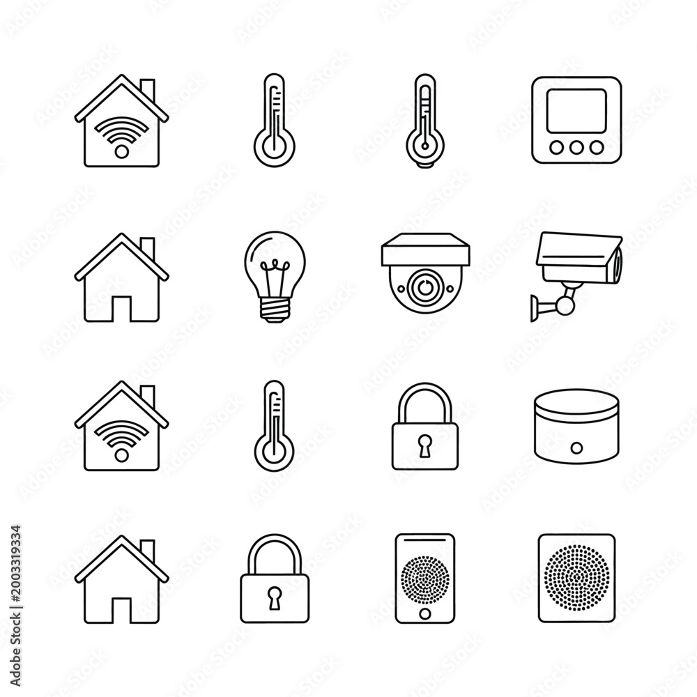 Fototapeta premium Smart home security and automation icons set