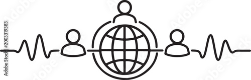 Worldwide team icon in one line style showing global unity collaboration design