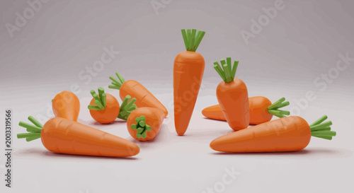 Fresh orange carrots with green tops.