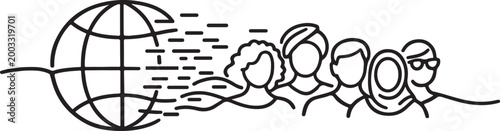 ontinuous one line global team icon with unity and worldwide collaboration concept