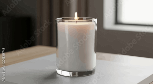 White candle in glass holder.