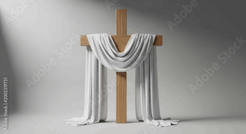 Konstfotografi Wooden Cross with White Drapery.