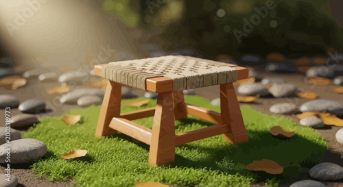 Small wooden outdoor garden stool seat.