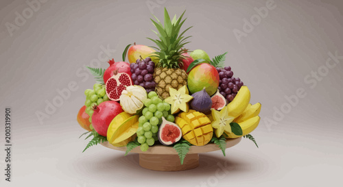 Foto Fresh Fruit Bowl with Various Fruits.