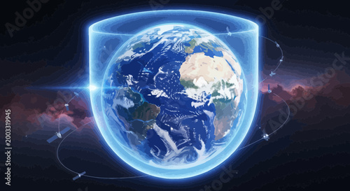 Glowing Earth Protected by Shield.