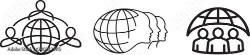 Global group icon continuous one line art with unity teamwork concept