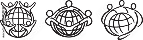 Global teamwork icon in continuous line style with unity collaboration symbol