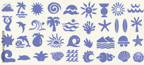Collection of Blue Tropical and Ocean Themed Icons Keywords: icons, blue, tropical, ocean, sea