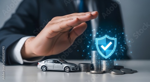 Protecting your vehicle a hand shielding a car with insurance coverage